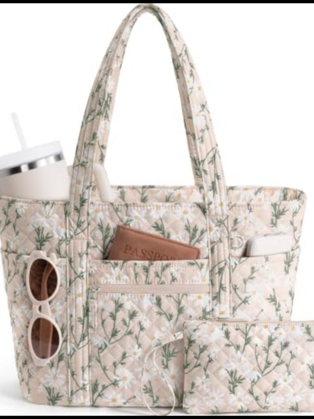 Quilted Cotton Tote Bag Lightweight Travel Work Nurse Teacher Bag